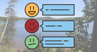 shoreline survey feedback graphic with smiley faces and text bubbles